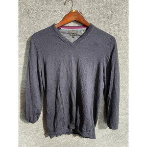 Ted Baker Sweater Mens Large Tall Blue 100% Merino Wool V Neck Pullover Knit